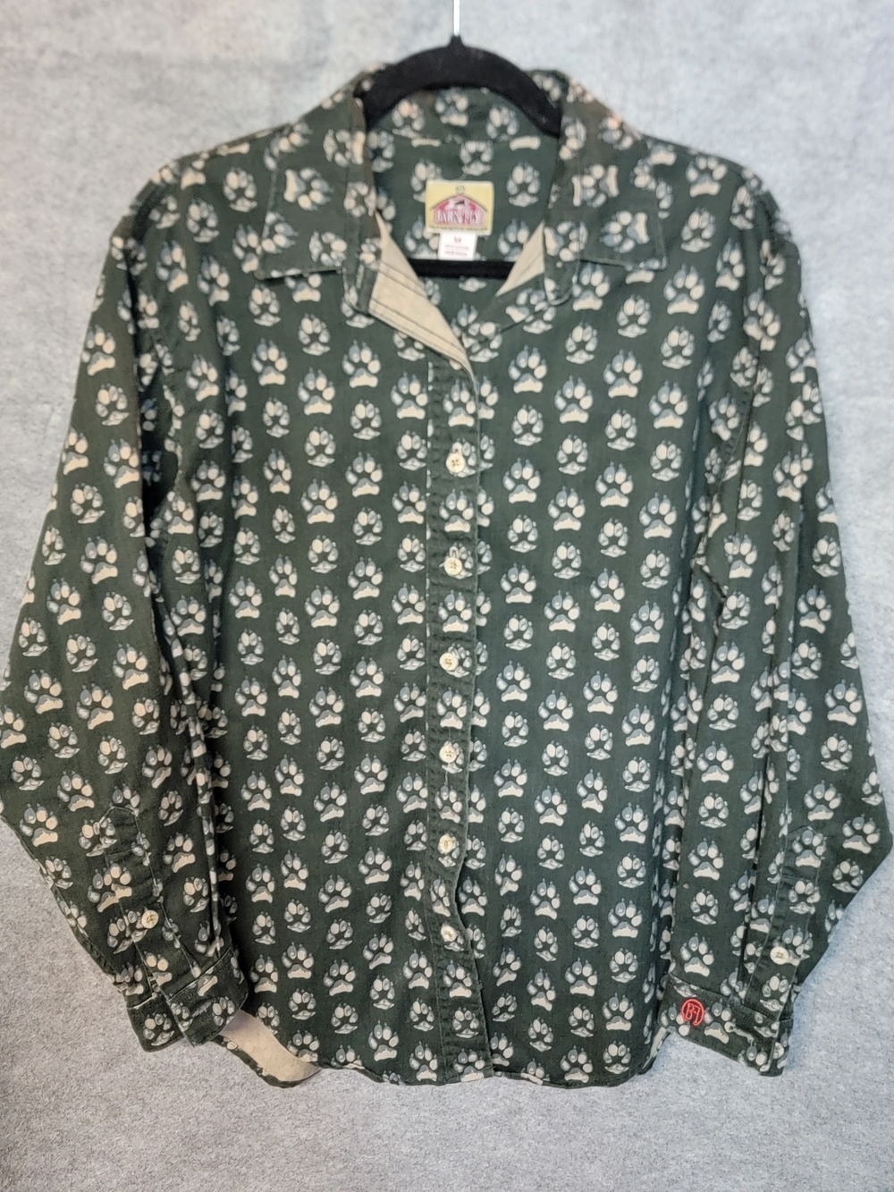 Barn Fly Paw Print Green Button-Down Shirt